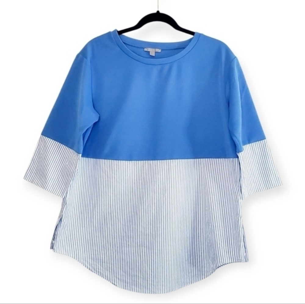 COS Mixed Media Lightweight Blue and White Striped Top